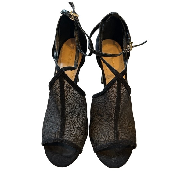 BCBGeneration Black Lacey Stiletto Ankle Strap Heels + Peep Toe, Women Size 7.5 - Picture 5 of 10